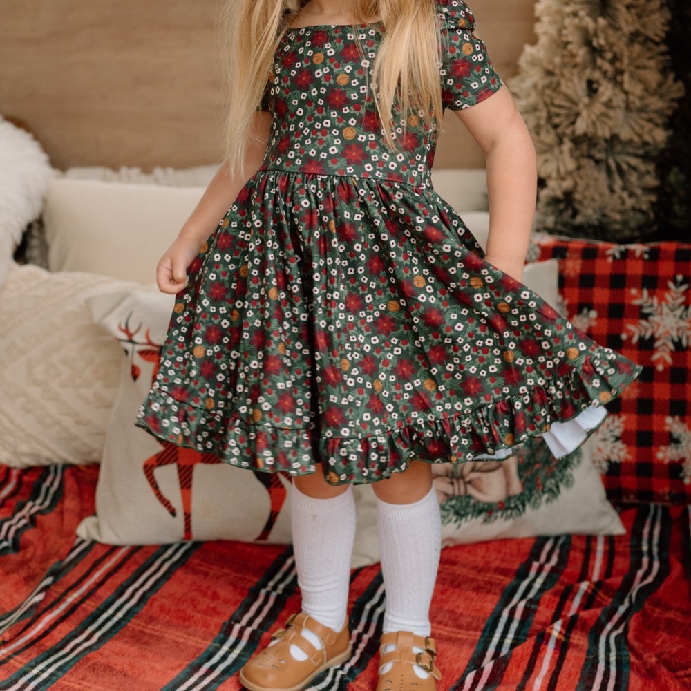 Little Stocking Co. Poinsettia Mod twirl dress